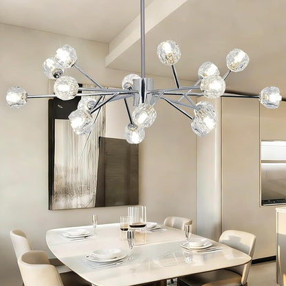 Depuley Modern Chrome Sputnik Chandelier: 18-Light Large Crystal Glass Chandelier for Living Room - Kitchen Island Light Fixture Mid Century Hanging Lamp for Dining Room (Included G9 Bulbs)