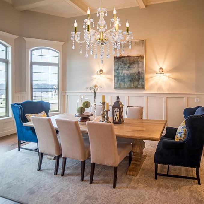 YYSHCHEN Luxury 26.4" Gold Crystal Chandeliers,9-Lights Glass Chandelier for Dining Room,Living Room,Bedroom.