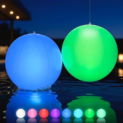HAPIKAY Solar Floating Pool Lights, 2 Pack, 14-Inch Auto Color-Changing LED Light Balls, Waterproof Inflatable Solar Pool Light, Patio, Backyard Pond Event Wedding Decor