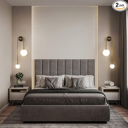 Modern Wall Sconce Set of 2 Mid Century Black Gold Wall Lamp with 2 Milk Glass Shade U-Shape Linear Wall Light for Bedside Dining Room Bathroom,Hard-Wired Install