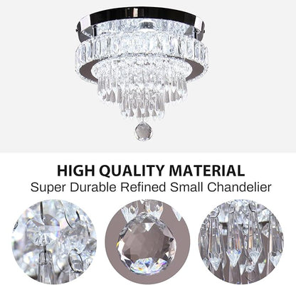Chandelier 11.8" Modern Crystal Chandeliers Crystal Light Fixtures Flush Mount Chandelier Ceiling Light Chandeliers for Bedrooms Living Room Dining Room Hallway (Cool White)