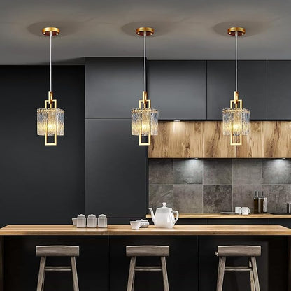 Modern Gold Pendant Light Fixtures for Kitchen Island and Dining Room, Industrial Mini Small Hanging Crystal Chandelier Lights Fixture for Entryway Hallway Foyer Living Room Bedroom 1-Pack