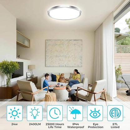 zemty 6Pack 6.5Inch LED Ceiling Lights Brushed Nickel, 12W 1200lm Small Flush Mount Light Fixture, 3000K/ 4000K/ 6500K Round Flat Recessed Ceiling Lights for Kitchen, Closet, Hallway,Pantry