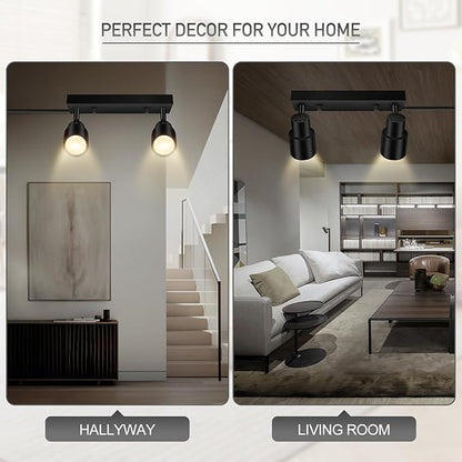 Plug in Track Lighting Fixtures Ceiling, Black Track Light LED, 2-Light Plug in Wall Lights with Cord, 2 Way Ceiling Spotlight, Rocker Switch, Rotatable Spotlight for Bedroom, Bulb Not Included