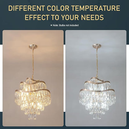 12 Lights 7-Tier K9 Crystal Gold Chandelier 20" Modern Pendant Chandelier Lighting Crystal Light Fixtures for Living Room Dining Room Bedroom Kitchen Foyer Entryway, E12