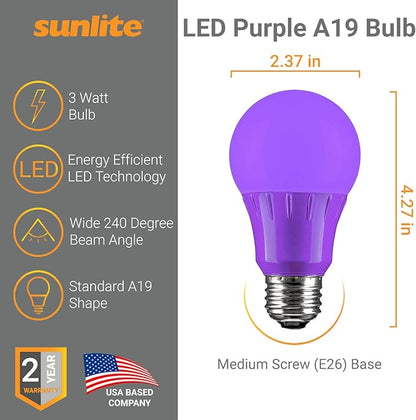 Sunlite 80132-SU LED A19 Standard a Type Light Bulb, 2 Pack, Purple