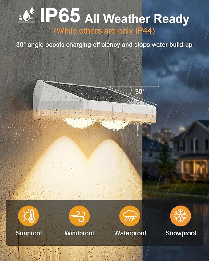 Solar Fence Lights Outdoor ,3000/4500/6000K 13 Mode, 2 Pack Fence Lights Solar Powered with Ultra-Bright Lens IP65 Waterproof,Solar Wall Light for Backyard/Step/Patio/Deck/Stair/Railings(White)