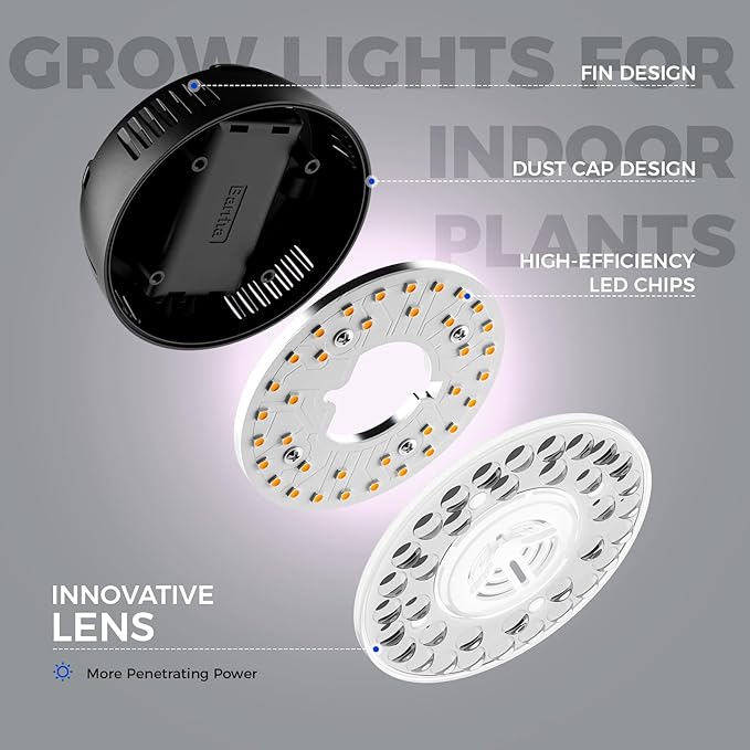 Barrina Orbgrow OG09 Puck LED Grow Light, Pinkish White 36W(4 x 9W, 540 Watt Equiv), Plant Lights for Indoor Plants Full Spectrum, Magnetic & Linkable, Small Grow lamp for Plant Shelf, 4 Packs, Black