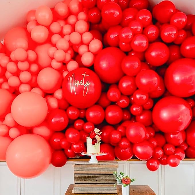 PartyWoo Red Balloons 145 pcs Different Sizes of 18 12 10 5 Inch Red Balloon Arch Kit Garland for Birthday Graduation Bachelorette Citizenship Anniversary Cherry Casino Theme Party Decorations Red-Y57