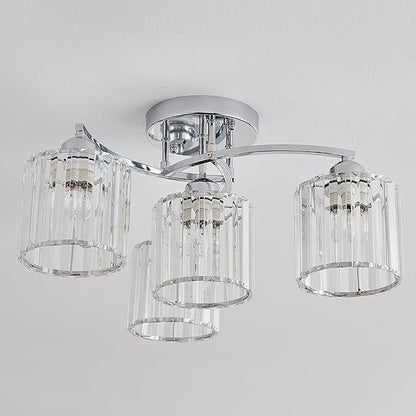 Crystal Chandelier, Modern Elegant Ceiling Light E26 Base Easy Installation Durable Metal Frame for Living Room Bedroom Dining Room, Silver
