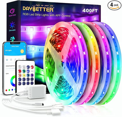 DAYBETTER Led Strip Lights 400 ft (4 Rolls of 100 ft) Ultra Long Smart Light Strips with App Voice Control Remote, 5050 RGB Music Sync Color Changing Lights for Bedroom, Kitchen, Party,Home Decoration