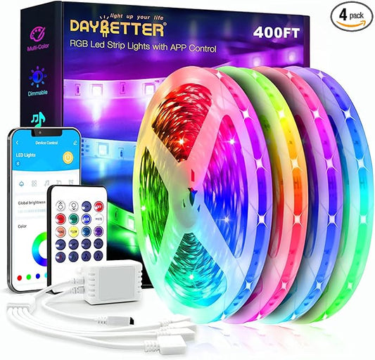 DAYBETTER Led Strip Lights 400 ft (4 Rolls of 100 ft) Ultra Long Smart Light Strips with App Voice Control Remote, 5050 RGB Music Sync Color Changing Lights for Bedroom, Kitchen, Party,Home Decoration