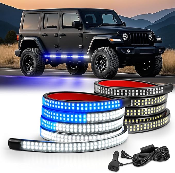 Nilight 2PCS 70 Inch Emergency Strobe Light Strip 1125 LED Running Board Lights Blue White Flexible Side Flashing Warning Caution Safety Waterproof for Truck Construction Vehicles Pickup