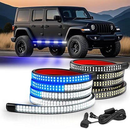 Nilight 2PCS 70 Inch Emergency Strobe Light Strip 1125 LED Running Board Lights Blue White Flexible Side Flashing Warning Caution Safety Waterproof for Truck Construction Vehicles Pickup