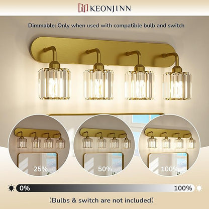 Keonjinn 6-Light Bathroom Light Fixtures, Crystal Gold Bathroom Vanity Lights Over Mirror, Vanity Lighting Fixtures with Crystal Square Shades (E26 Socket, Exclude Bulb)