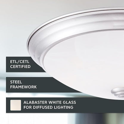 Designers Fountain 11 Inch Integrated LED Flush Mount Ceiling Light, 2-Pack, Alabaster White Glass Fixture for Kitchen, Bedroom, Bathroom, Hallway, Silver Finish, Energy Efficient, EVLED502C-35-2