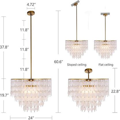 TOCHIC Natural Capiz Shell Chandelier, 6-Light Gold Modern Coastal Chandelier Light Fixture for Dining Room, Hanging Boho Round Beach Shell Pendant Light for Living Room, Bedroom, Kitchen, Foyer, 24"W