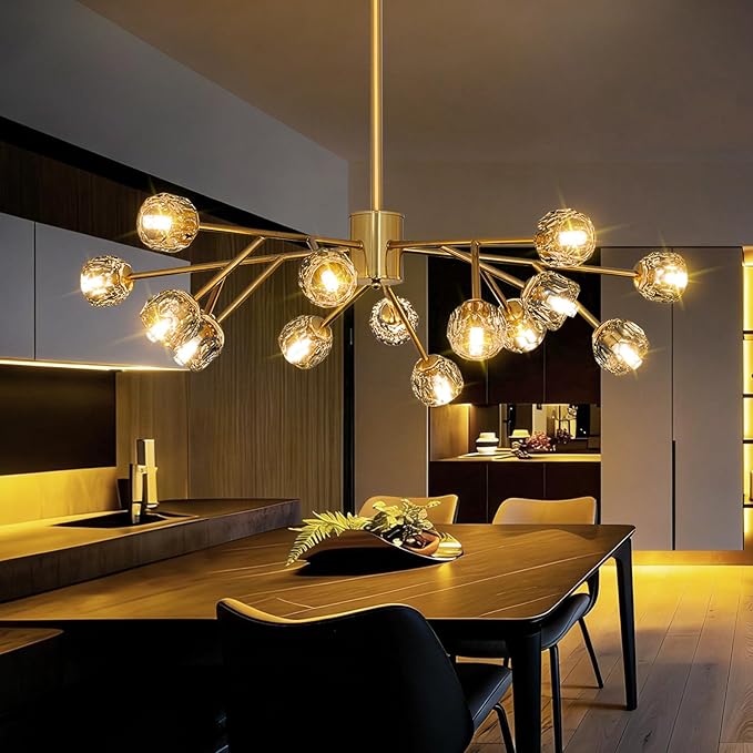 Depuley Sputnik Chandelier for Dining Room: 15-Light Ceiling Light Fixture Height Adjustable - Mid Century Gold Chandelier for Bedroom Living Room Kitchen Over Table Foyer (Included G9 Bulbs)