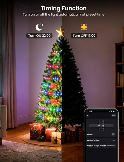 Smart RGB+IC String Lights with 200 LED, Indoor Color Changing Christmas Lights, APP & Remote Control, 84 Scenes, Music Mode, Christmas Tree Decor