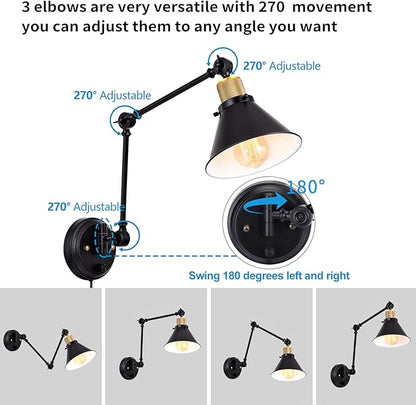 TRLIFE Dimmable Wall Sconce, Remote Control Plug in Wall Sconces Dimming 10%-100% and Adjustable Color Temperature 2700K-6000K, Swing Arm Wall Lights with Plug in Cord, UL Listed(2 Pack, 2 Bulbs)