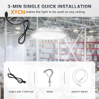 XYCN 10 Pack 150W UFO Led High Bay Light 6000K Daylight,120VAC,Commercial Bay Lighting,IP66 Waterproof,21050LM,650W MH/HPS with Plug Area Lighting for Warehouse/Shop/Workshop/Barn/Gym/Factory