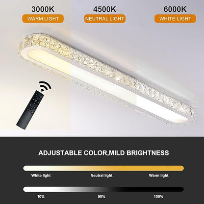 Qcyuui Dimmable LED Ceiling Light 39.4'' Kitchen Lighting Fixtures Ceiling Modern Luxury Crystal Ceiling Light with Remote Chrome Long Ceiling Light Fixture for Kitchen Dining Room Hallway,48W