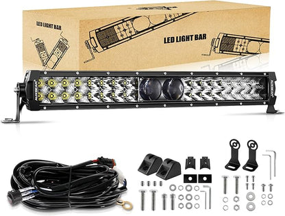 Auxbeam 22 Inch LED Light Bar, 5D-PRO Series 180W Waterproof Dual Row Spot Flood Combo Off Road Driving Lights, Auxiliary Bumper Work Lights with 10FT Wiring Harness for Car SUV UTV ATV Pickup Truck
