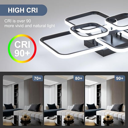 31.5" Modern LED Ceiling Light 6-Square Dimmable Ceiling Light Fixtures with Remote 3000K-6000K Black Close to Ceilings Lamp 60W for Living Room, Bedroom