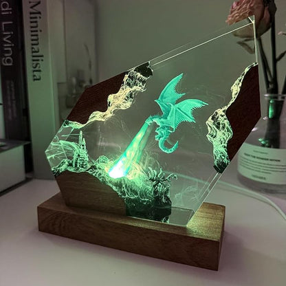 Epoxy Ice Dragon Resin Lamp, Handmade Resin Night Light with USB Port, Multi-Color LED Light, Ideal Bedroom Home Decor, Unique Birthday Holiday Gifts for Father Men Husband Boyfriend Him Her (6"x4")