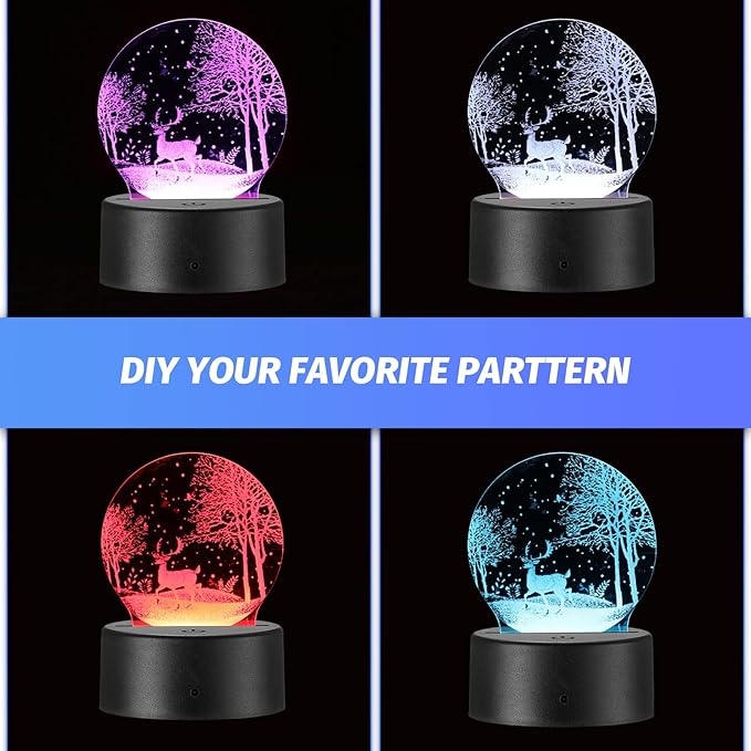 Riakrum 48 Pcs/12 Sets Acrylic Night Lights Clear Acrylic Sheets and 3D Night LED Light Lamp Base with Remote Control USB Cable, DIY LED Lamp Set for Restaurant Bar Cafe Room Decor(Round)