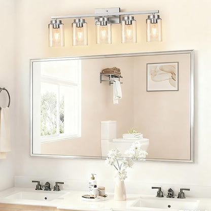 IZORRO Modern Bathroom Light Fixtures, 5 Light Brushed Nickel Vanity Lights, Bathroom Lighting Fixtures Over Mirror with Clear Glass for Living Room Cabinet Bedroom
