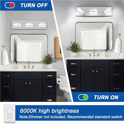 IZORRO LED Modern Bathroom Lights Fixtures(3-Light,Dimmable,360°Rotate),Chrome Acrylic Wall Lighting,Vanity Lights for Bathroom Over Mirror - 6000k 16In （No Assembly Required）