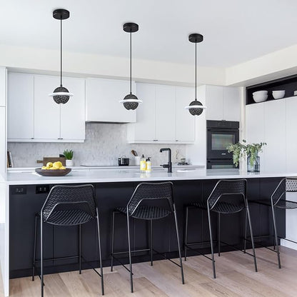 Modern LED Pendant Light Fixtures,Concrete Pendant Lights Kitchen Island, Planet Pendant Lighting Adjustable for Dining Living Room Bedroom Kitchen Island(Black 1-Pack)