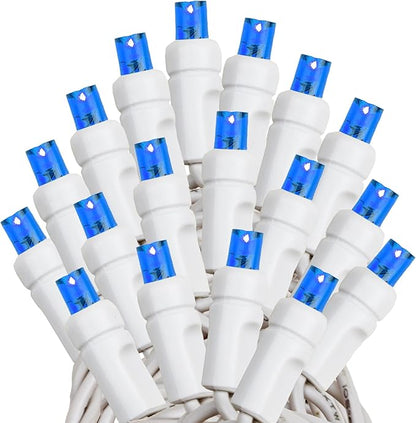 Novelty Lights 25ft Christmas String Lights, 50 Blue LED Bulbs on White Wire, 6" Spacing, Connectable Indoor Outdoor Commercial Grade Lighting for Holidays Patio Weddings