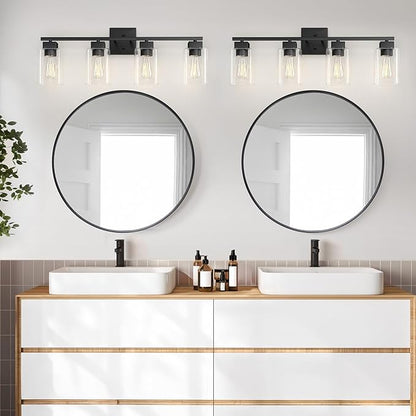 4 Light Bathroom Vanity Light - Matte Black Bathroom Light Fixtures Square Design & UL Certification, Square Light Fixture Over Mirror, Farmhouse Light Fixtures for Bathroom & Bedroom