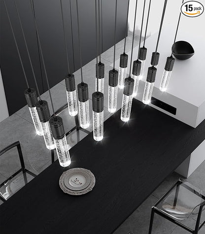 15-Lights Modern LED Pendant Lighting Fixture for Kitchen Island Crystal Chandelier Light Fixtures for Dining Room