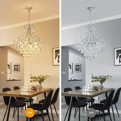 ANJIADENGSHI Crystal Chandelier K9 Crystal Lighting Chandelier for Living Room 10 E12 Bulbs High 27.6 in x Diameter 22.8 in, Silvery