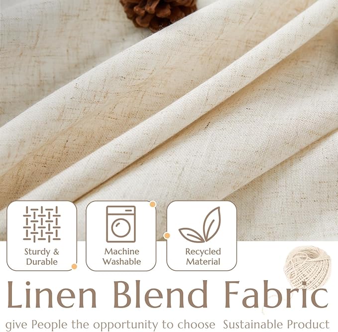 jinchan Linen Textured Tier Curtains 24 Inch for Kitchen Windows Country Farmhouse Cafe Small Curtain Rustic Light Filtering Half Curtains for Living Room Laundry Bathroom Rod Pocket 2 Panels Crude