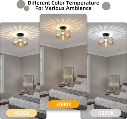 Glass Semi Flush Mount Ceiling Light, Modern Close to Ceiling Light Fixtures with Amber Glass Shade, 11" Round Light Fixtures Ceiling Mount for Bathroom Dining Room Bedroom Living Room Hallway, E26