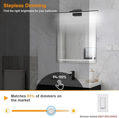 LED Bathroom Vanity Light, Modern Bathroom Light Fixture Over Mirror (3000K/4000K/6000K, Dimmable), Vanity Light Bar with Angle Adjustable, 40 Inch, Black