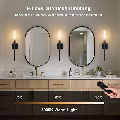 SANTOSTOCK Battery Operated Wall Sconce Set of 2, Black & Gold Wireless Sconces Wall Decor, Rechargeable Wall Lights for Bedroom Living Room Entryway Bathroom Hallway Stairwell