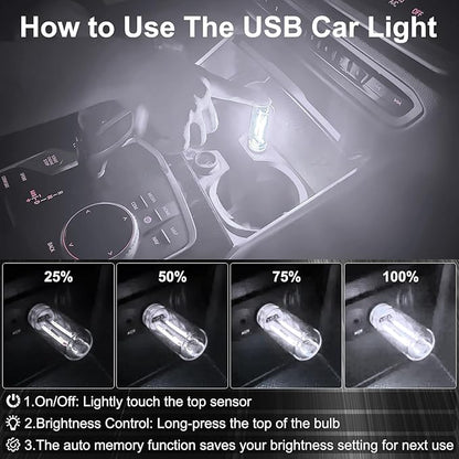 2 PCS Car USB Night Light Bulb, Touch Dimmable Car Interior Ambient Lights, Portable Mini USB Retro Glass Bottle Lamp Decorations for Vehicle, Bedroom, Hallway, Camping (White)