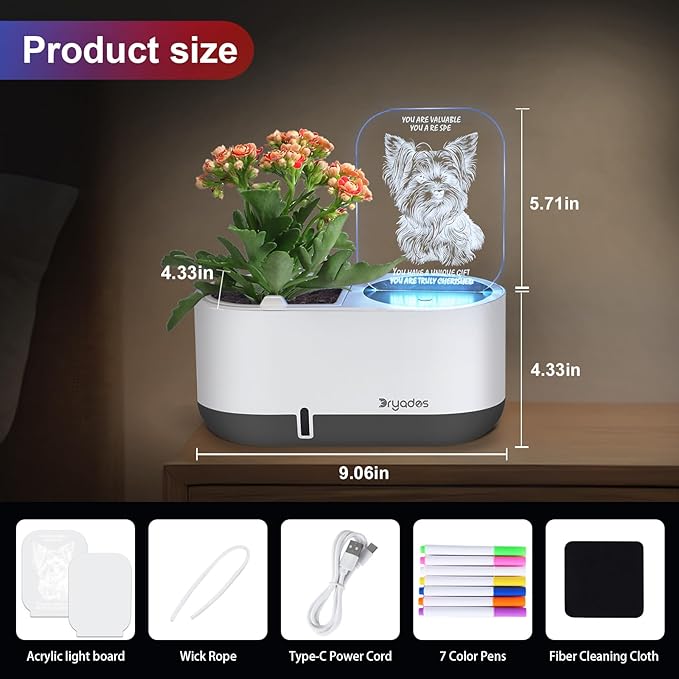 Self-Watering Plant Pot with LED Note Board & 7 Colors Pen, Led Acrylic Message Board with Plant Pot,Dog Board Night Light with Planting Pot for Mother's Day/Children's Day Gifts(No Plant)