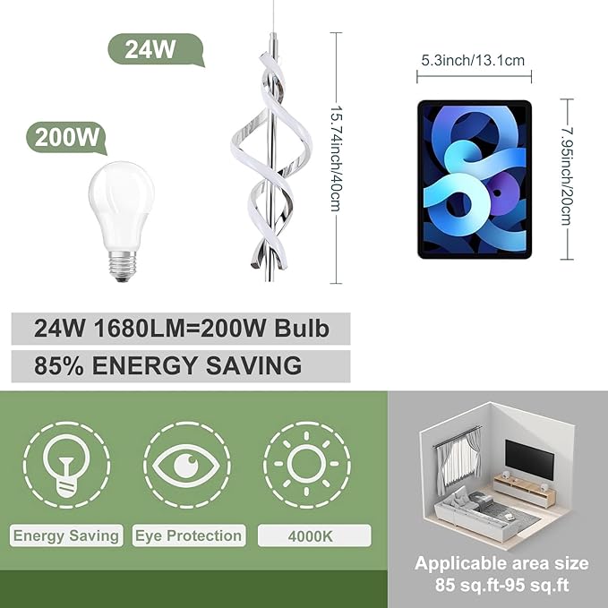 Modern LED Pendant Light Fixtures 4000K Pendant Lights Chrome Hanging Lamp for Dining Room Bedroom Living Room (1 Pack)