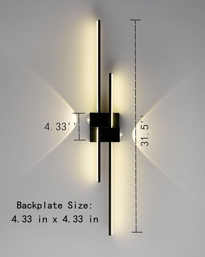 DEYNITE Black Wall Sconces Modern LED Bathroom Vanity Linear Wall Lamp 3000K Warm Light for Living Room Indoor Wall Lighting for Bedroom Living Room Hallway Stairway
