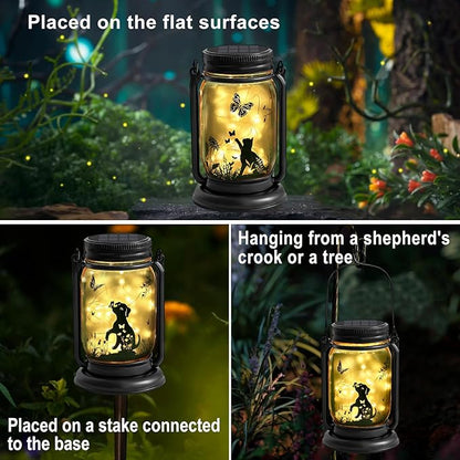 YJFWAL Solar Cat & Butterfly Lanterns Outdoor Waterproof - Cat Lover Gifts for Women Mom Grandmom Birthday Mothers Day, LED Hanging Mason Jar Fairy Lights for Garden Yard Patio Decor