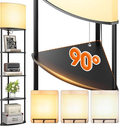 addlon Floor Lamp with Shelves, 5-Tier Adjustable Corner Lamp with 3 Color Temperatures & Linen Shade, Modern Floor Lamps for Living Room, Home Office & Bedroom (E26 LED Bulb Included, 800lm) - Black