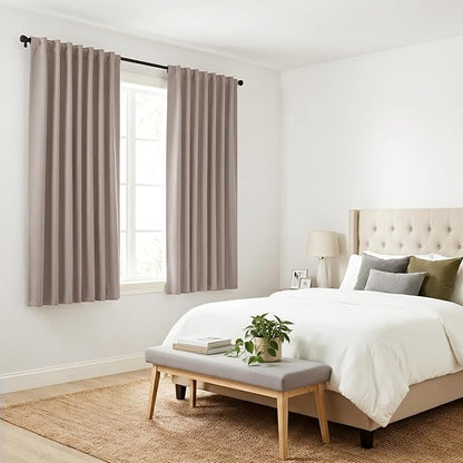 PONY DANCE Blackout Curtains Thermal Insulated Window Treatment Panels Room Darkening Blackout Drapes for Living Room Back Tab/Rod Pocket Bedroom Draperies, 52 x 54 Inch, Light Taupe, 2 Panels