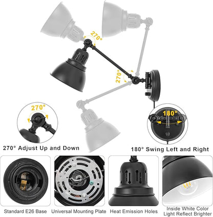 Plug in Wall Sconces Set of Two with Remote, Stepless Dimming & Stepless Colors 2700K-6500K, Swing Arm Wall Lamp, Plug in Wall Light with Night Light & Timer, Hardwired or Plug-in, LED Bulbs Included