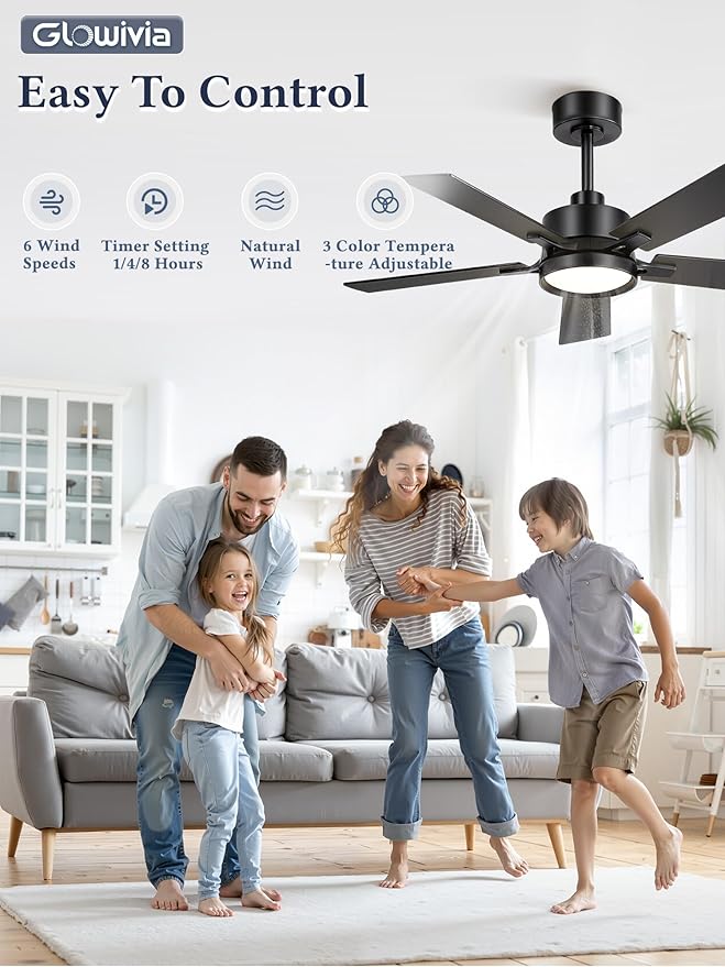 42 Inch Ceiling Fan with Lights and Remote, Smart APP Control, Dimmable with All-Setting Memory, Quiet DC Motor Reversible Blades, Damp Rated Modern Ceiling Fan for Bedroom Patio Living Room
